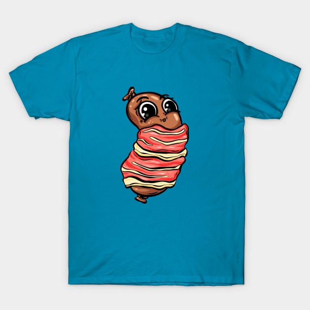 Pig in Blanket Bacon Sausage Cartoon Character T-Shirt by Squeeb Creative